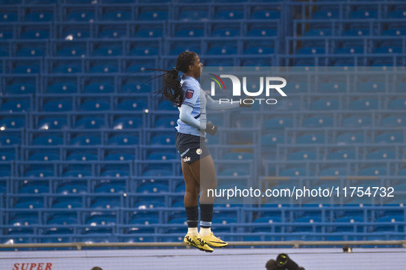 Khadija Shaw #21 of Manchester City W.F.C. celebrates her goal during the Barclays FA Women's Super League match between Manchester City and...