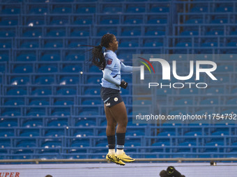 Khadija Shaw #21 of Manchester City W.F.C. celebrates her goal during the Barclays FA Women's Super League match between Manchester City and...