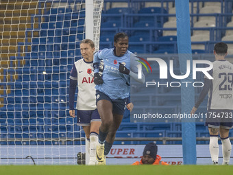 Khadija Shaw #21 of Manchester City W.F.C. celebrates her goal during the Barclays FA Women's Super League match between Manchester City and...