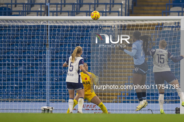 Khadija Shaw #21 of Manchester City W.F.C. scores a goal to make it 2-0 during the Barclays FA Women's Super League match between Manchester...