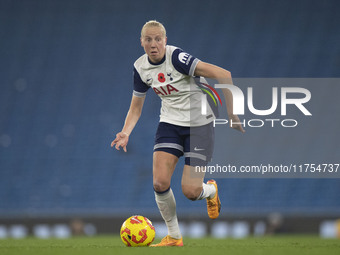 Eveliina Summanen #25 of Tottenham Hotspur F.C. participates in the Barclays FA Women's Super League match between Manchester City and Totte...