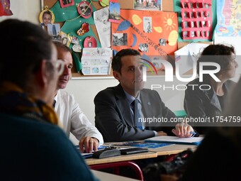 Alexandre Portier, Minister Delegate for Education, presents the O-Xygene project at the Asa Paulini College in Anse, Rhone, France, on Nove...