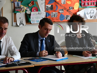 Alexandre Portier, Minister Delegate for Education, presents the O-Xygene project at the Asa Paulini College in Anse, Rhone, France, on Nove...