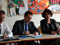 Alexandre Portier, Minister Delegate for Education, presents the O-Xygene project at the Asa Paulini College in Anse, Rhone, France, on Nove...