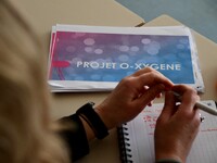 Alexandre Portier, Minister Delegate for Education, presents the O-Xygene project at the Asa Paulini College in Anse, Rhone, France, on Nove...