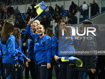 The Frosinone Calcio Women's Team plays during the 13th day of the Serie BKT Championship between Frosinone Calcio and Palermo F.C. at the B...