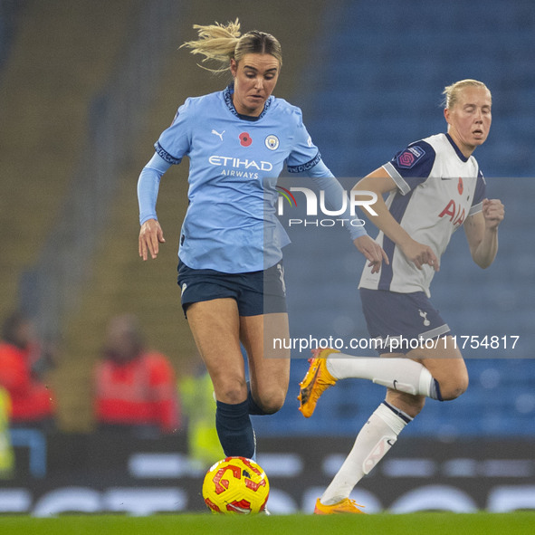 During the Barclays FA Women's Super League match between Manchester City and Tottenham Hotspur at the Etihad Stadium in Manchester, England...