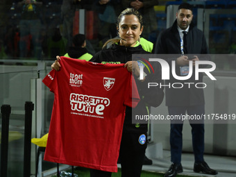 Maria Marotta wears the shirt ''Rispetto per tutte'' during the 13th day of the Serie BKT Championship between Frosinone Calcio and Palermo...