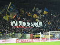 Supporters of Frosinone Calcio attend the 13th day of the Serie BKT Championship between Frosinone Calcio and Palermo F.C. at the Benito Sti...