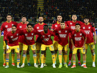 Frosinone Calcio players pose for a team photo with the shirt ''Rispetto per tutte'' during the 13th day of the Serie BKT Championship betwe...