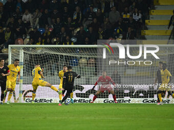 Roberto Insigne of Palermo F.C. scores the goal for 0-1 during the 13th day of the Serie BKT Championship between Frosinone Calcio and Paler...