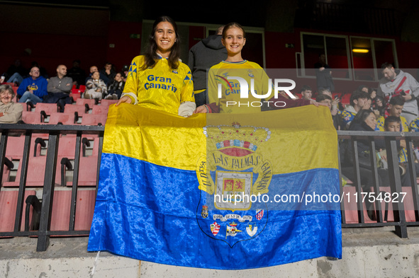 Fans of UD Las Palmas are seen during the La Liga EA Sports 2024/25 football match between Rayo Vallecano and UD Las Palmas at Estadio de Va...