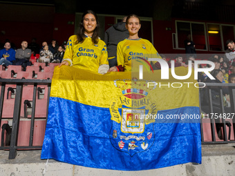 Fans of UD Las Palmas are seen during the La Liga EA Sports 2024/25 football match between Rayo Vallecano and UD Las Palmas at Estadio de Va...