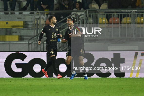 Roberto Insigne of Palermo F.C. celebrates after scoring the goal of 0-1 during the 13th day of the Serie BKT Championship between Frosinone...