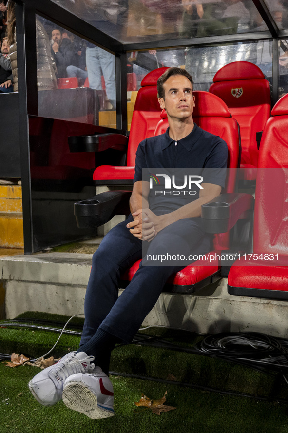 Inigo Perez, head coach of Rayo Vallecano, sits on the bench during the La Liga EA Sports 2024/25 football match between Rayo Vallecano and...