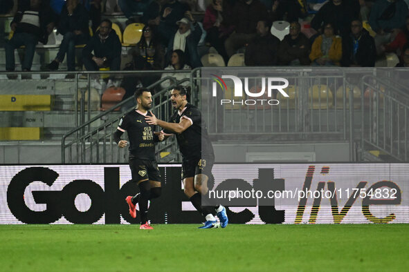 Roberto Insigne of Palermo F.C. celebrates after scoring the goal of 0-1 during the 13th day of the Serie BKT Championship between Frosinone...