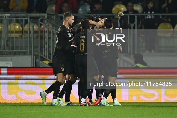 Roberto Insigne of Palermo F.C. celebrates after scoring the goal of 0-1 during the 13th day of the Serie BKT Championship between Frosinone...