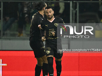 Roberto Insigne of Palermo F.C. celebrates after scoring the goal of 0-1 during the 13th day of the Serie BKT Championship between Frosinone...