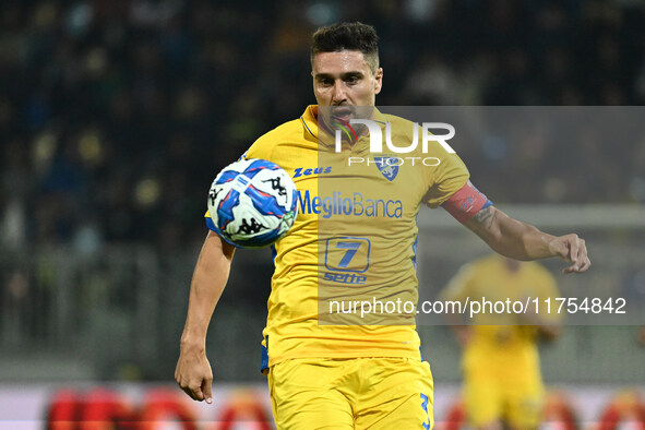 Riccardo Marchizza of Frosinone Calcio is in action during the 13th day of the Serie BKT Championship between Frosinone Calcio and Palermo F...