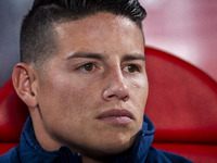 James Rodriguez of Rayo Vallecano sits on the bench during the La Liga EA Sports 2024/25 football match between Rayo Vallecano and UD Las Pa...