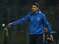 Leandro Greco coaches Frosinone Calcio during the 13th day of the Serie BKT Championship between Frosinone Calcio and Palermo F.C. at the Be...