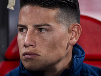 James Rodriguez of Rayo Vallecano sits on the bench during the La Liga EA Sports 2024/25 football match between Rayo Vallecano and UD Las Pa...