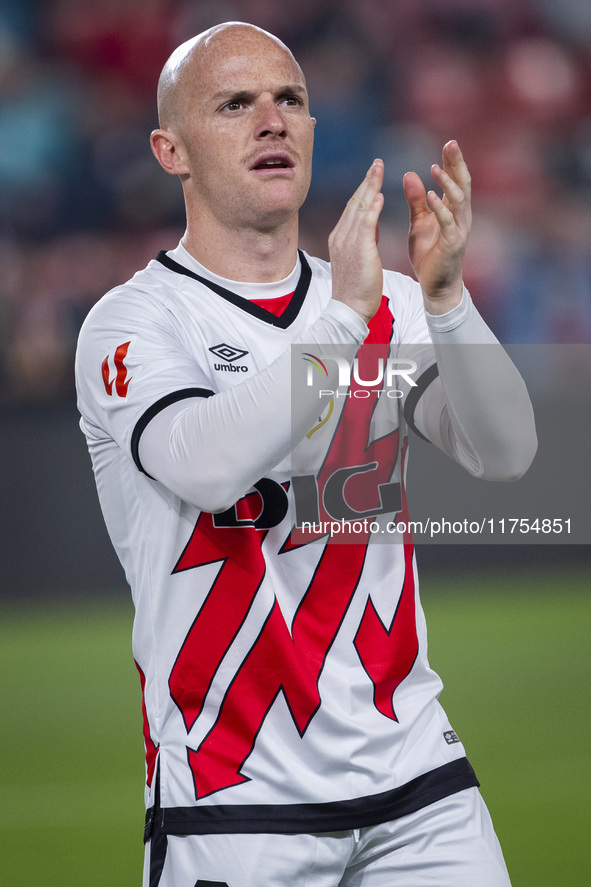 Isi Palazon of Rayo Vallecano cheers the fans during the La Liga EA Sports 2024/25 football match between Rayo Vallecano and UD Las Palmas a...