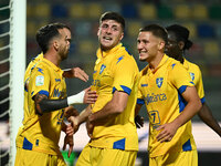 Gabriele Bracaglia of Frosinone Calcio celebrates after scoring the goal to make it 1-1 during the 13th day of the Serie BKT Championship be...