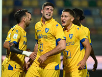 Gabriele Bracaglia of Frosinone Calcio celebrates after scoring the goal to make it 1-1 during the 13th day of the Serie BKT Championship be...