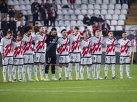 The Rayo Vallecano team observes a minute of silence in memory of the victims of the Valencian floods during the La Liga EA Sports 2024/25 f...