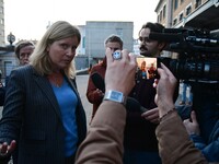 Mrs. Yael Braun Pivet, President of the National Assembly, speaks with students from the Poli Gones association at Jean Moulin Lyon 3 Univer...