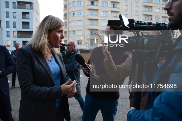 Mrs. Yael Braun Pivet, President of the National Assembly, speaks with students from the Poli Gones association at Jean Moulin Lyon 3 Univer...