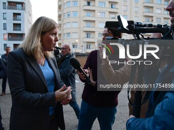 Mrs. Yael Braun Pivet, President of the National Assembly, speaks with students from the Poli Gones association at Jean Moulin Lyon 3 Univer...