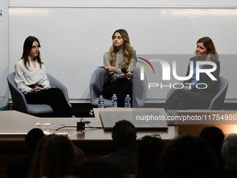 Mrs. Yael Braun Pivet, President of the National Assembly, speaks with students from the Poli Gones association at Jean Moulin Lyon 3 Univer...