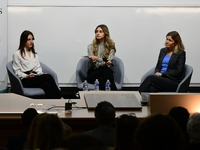 Mrs. Yael Braun Pivet, President of the National Assembly, speaks with students from the Poli Gones association at Jean Moulin Lyon 3 Univer...