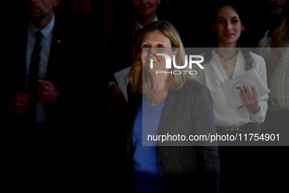 Mrs. Yael Braun Pivet, President of the National Assembly, speaks with students from the Poli Gones association at Jean Moulin Lyon 3 Univer...