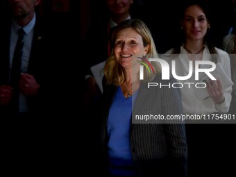 Mrs. Yael Braun Pivet, President of the National Assembly, speaks with students from the Poli Gones association at Jean Moulin Lyon 3 Univer...