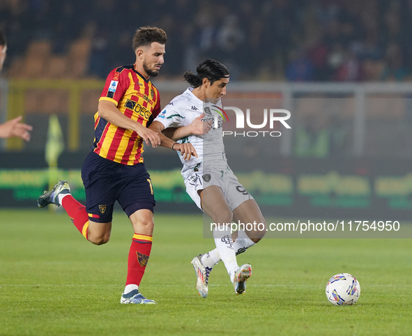 Youssef Maleh of Empoli FC is in action during the Serie A match between US Lecce and Empoli in Lecce, Italy, on November 8, 2024. 