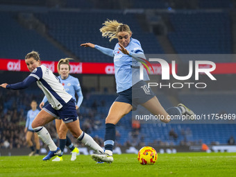 Jill Roord #10 of Manchester City W.F.C. scores a goal to make it 3-0 during the Barclays FA Women's Super League match between Manchester C...