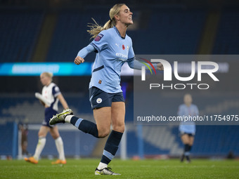 Jill Roord #10 of Manchester City W.F.C. celebrates her goal during the Barclays FA Women's Super League match between Manchester City and T...