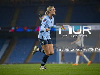 Jill Roord #10 of Manchester City W.F.C. celebrates her goal during the Barclays FA Women's Super League match between Manchester City and T...