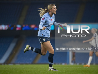 Jill Roord #10 of Manchester City W.F.C. celebrates her goal during the Barclays FA Women's Super League match between Manchester City and T...