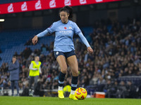 Leila Ouahabi #15 of Manchester City W.F.C. plays during the Barclays FA Women's Super League match between Manchester City and Tottenham Ho...