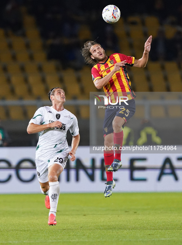 Antonino Gallo of US Lecce is in action during the Serie A match between US Lecce and Empoli in Lecce, Italy, on November 8, 2024. 