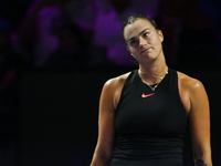 RIYADH, SAUDI ARABIA - NOVEMBER 08: Aryna Sabalenka of Belarus during her semi-final match against Coco Gauff of USA, on Day 7 of the 2024 W...