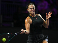 RIYADH, SAUDI ARABIA - NOVEMBER 08: Aryna Sabalenka of Belarus during her semi-final match against Coco Gauff of USA, on Day 7 of the 2024 W...