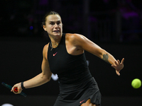 RIYADH, SAUDI ARABIA - NOVEMBER 08: Aryna Sabalenka of Belarus during her semi-final match against Coco Gauff of USA, on Day 7 of the 2024 W...