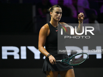 RIYADH, SAUDI ARABIA - NOVEMBER 08: Aryna Sabalenka of Belarus during her semi-final match against Coco Gauff of USA, on Day 7 of the 2024 W...