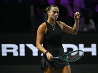 RIYADH, SAUDI ARABIA - NOVEMBER 08: Aryna Sabalenka of Belarus during her semi-final match against Coco Gauff of USA, on Day 7 of the 2024 W...