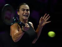 RIYADH, SAUDI ARABIA - NOVEMBER 08: Aryna Sabalenka of Belarus during her semi-final match against Coco Gauff of USA, on Day 7 of the 2024 W...